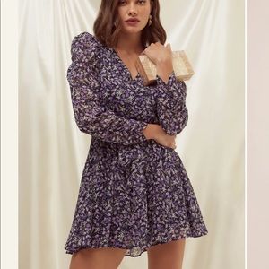 Astr Floral Purple and Black Long-Sleeve Mini Dress